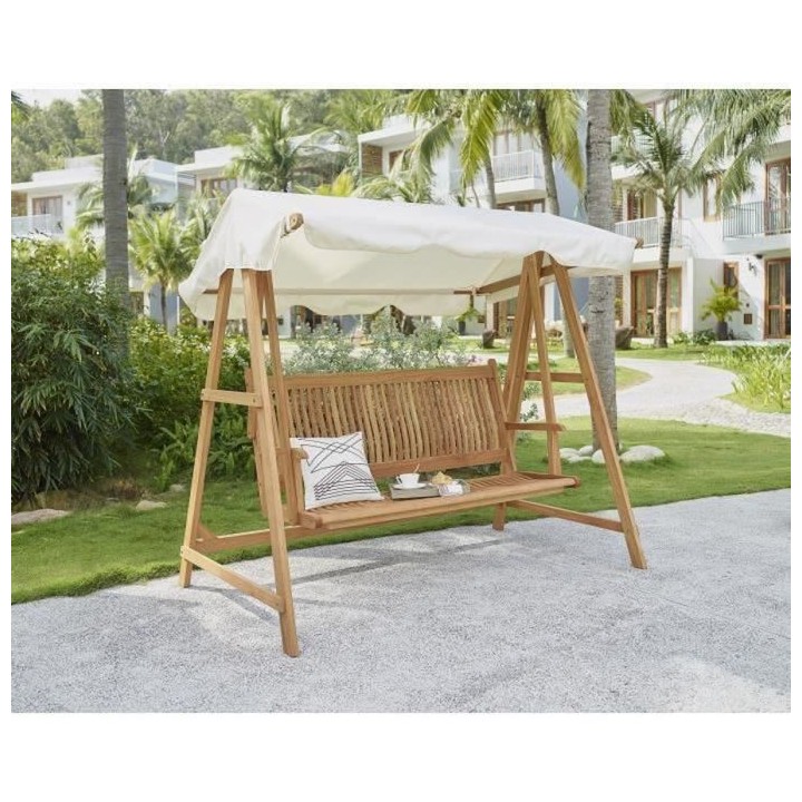 Balancelle en bois d'eucalyptus - 3 places - RONDA - Blanc