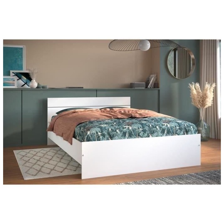 BOSTON Lit adulte contemporain - Décor blanc - l 140 x L 190 cm