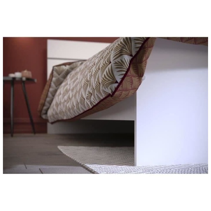 BOSTON Lit adulte contemporain - Décor blanc - l 140 x L 190 cm