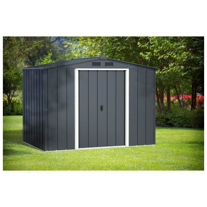 Abri de jardin en métal 4,77 m2 - Kit d'ancrage inclus - Gris anthrac