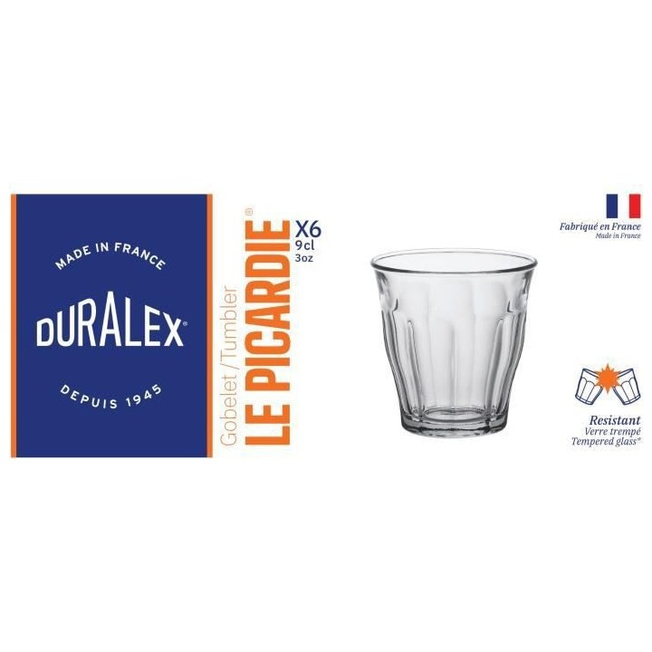 DURALEX - Picardie Transparent - Gobelet 9 cl - verre trempé