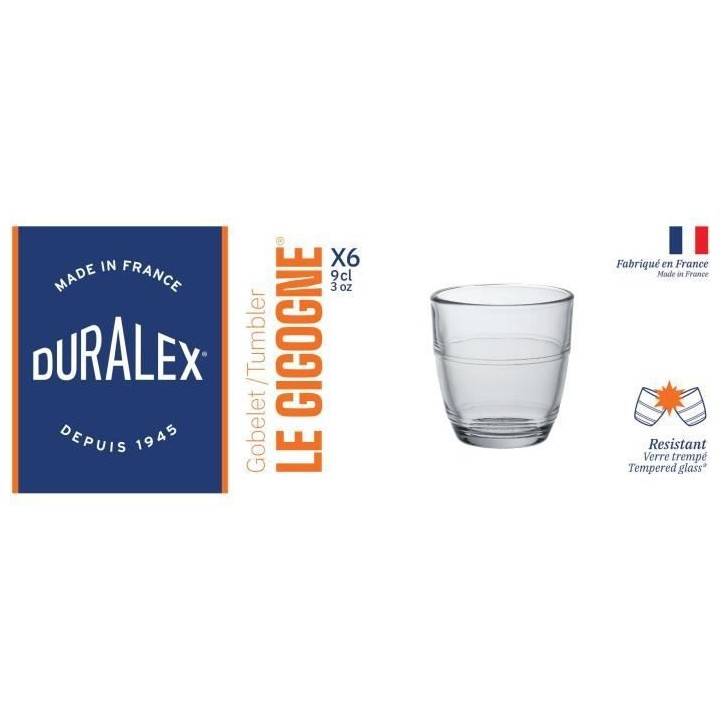 DURALEX - Gigogne Transparent - Gobelet 9 cl - verre trempé