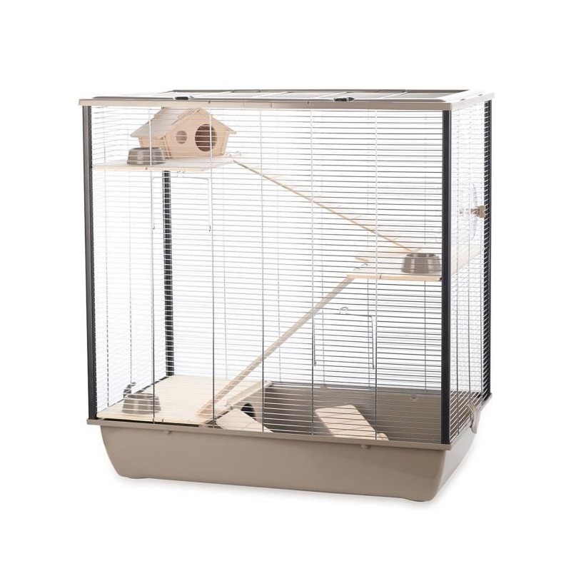 DUVO Cage Natural Fargo - 78x48x80 cm - Moka et zinc - Pour rongeurs