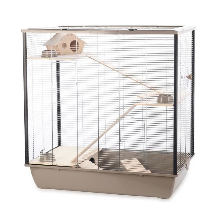 DUVO Cage Natural Fargo - 78x48x80 cm - Moka et zinc - Pour rongeurs