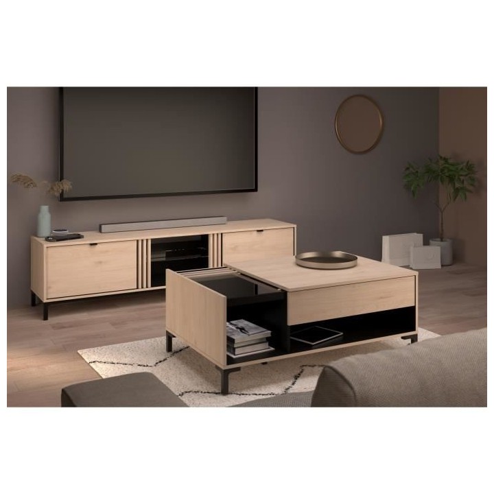 PARISOT Table basse plateau en verre 1 Tiroir - Décor Chene Jackson e