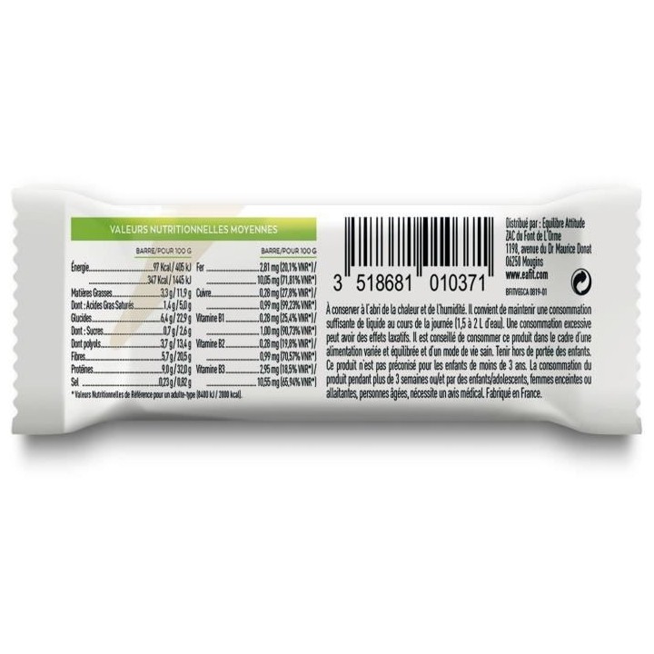 EAFIT - La barre FIT VEGAN Chocolat/Amande - Etui de 6