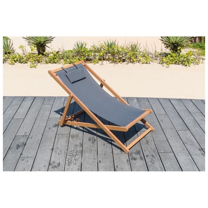 Bain de soleil en eucalyptus avec assise en polyester - MERI - Gris