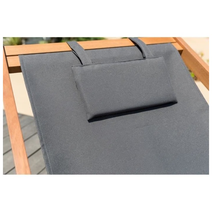 Bain de soleil en eucalyptus avec assise en polyester - MERI - Gris