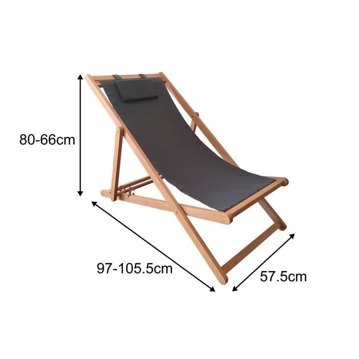 Bain de soleil en eucalyptus avec assise en polyester - MERI - Gris