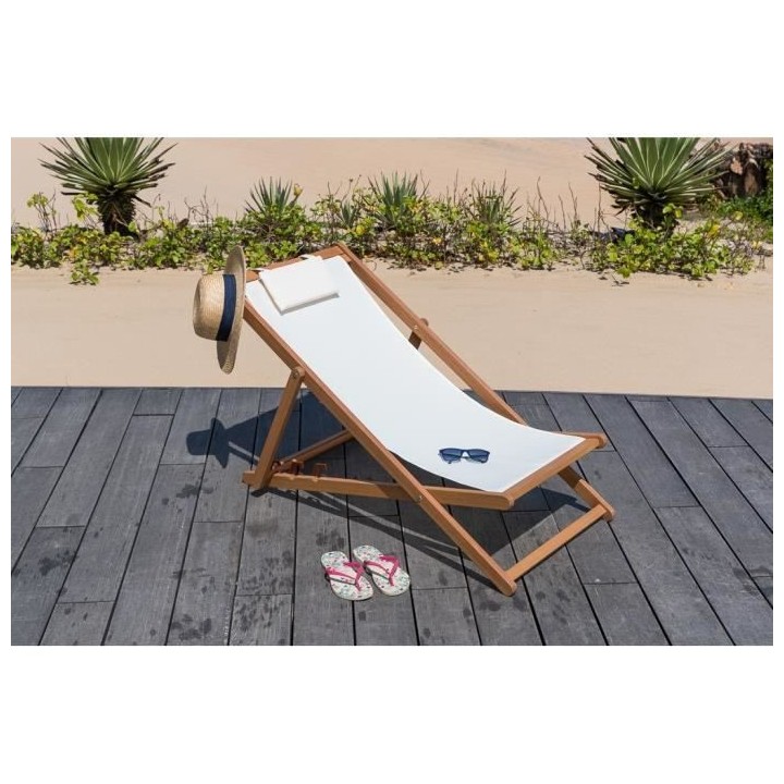 Bain de soleil en eucalyptus avec assise en polyester - MERI - Gris pe