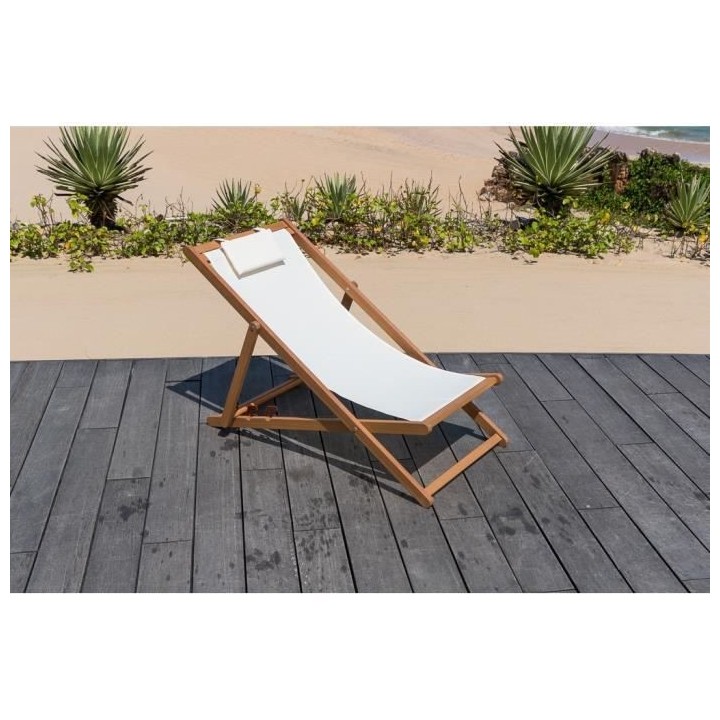 Bain de soleil en eucalyptus avec assise en polyester - MERI - Gris pe