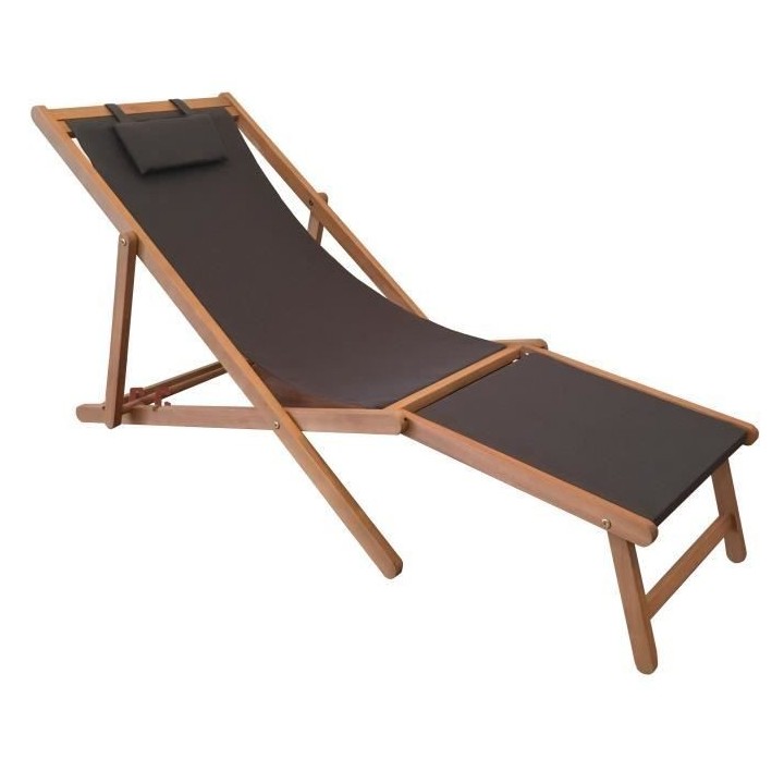 Bain de soleil en eucalyptus avec repose-pieds et assise en polyester