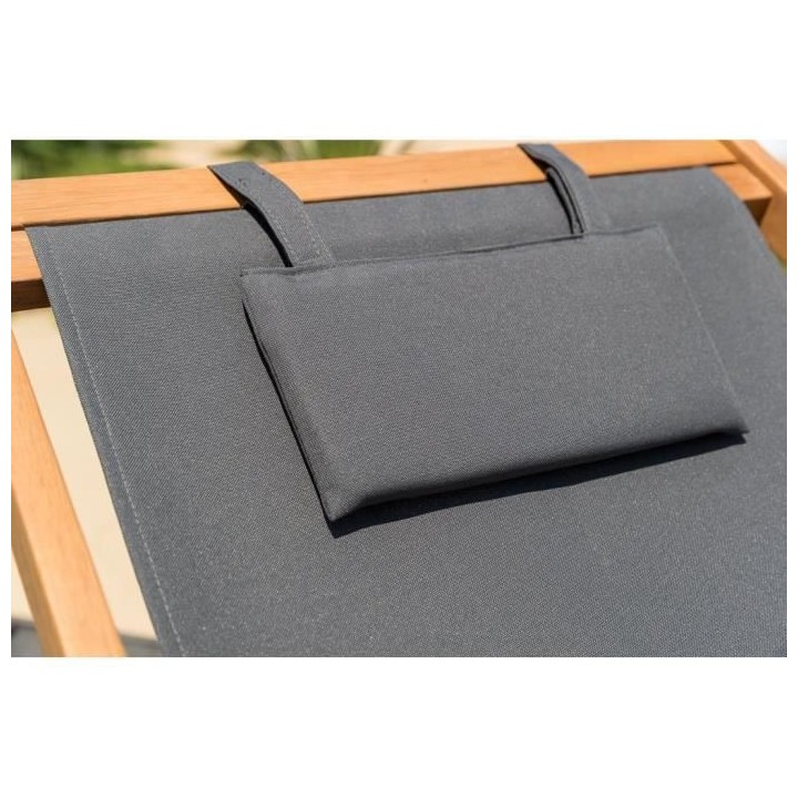 Bain de soleil en eucalyptus avec repose-pieds et assise en polyester