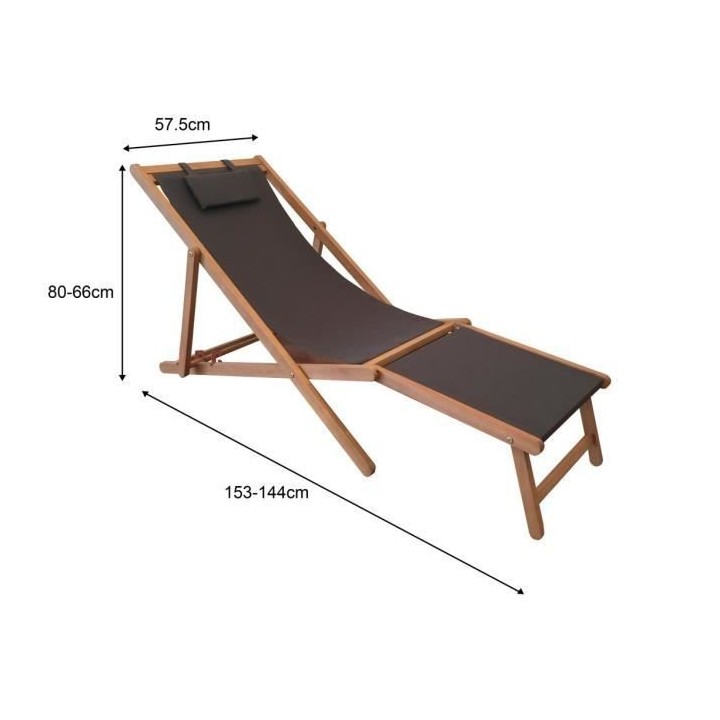 Bain de soleil en eucalyptus avec repose-pieds et assise en polyester