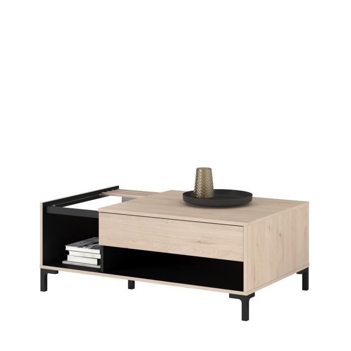 PARISOT Table basse plateau en verre 1 Tiroir - Décor Chene Jackson e