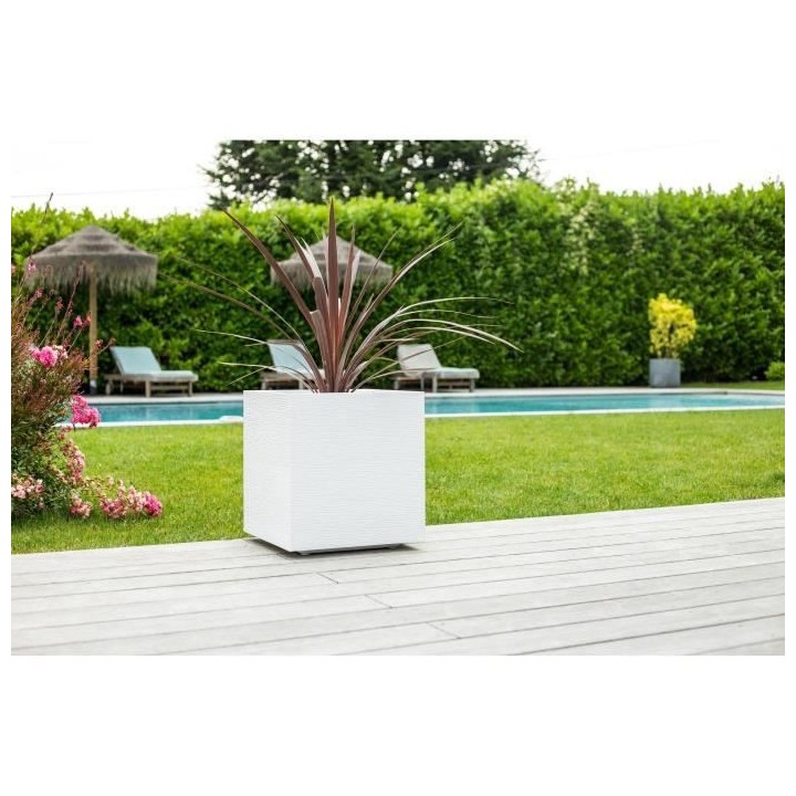 EDA Pot carré Graphit - 39 x 39 x 43 cm - Contenance 31L - Blanc cér