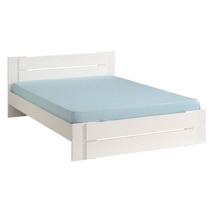 PARISOT Ensemble chambre lit 140x190 cm + 2 chevets blanc brillant - L