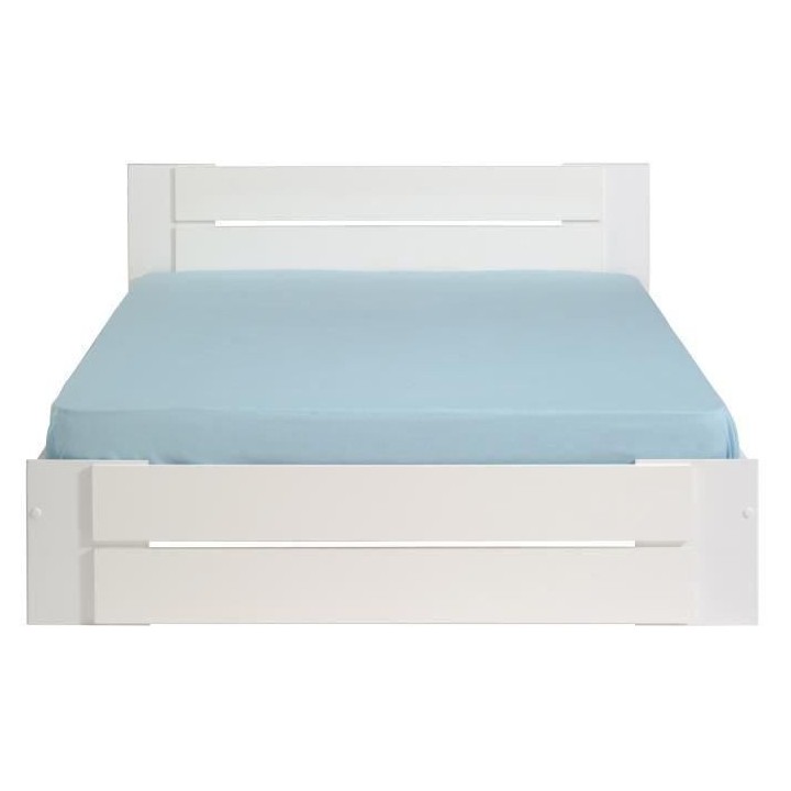 PARISOT Ensemble chambre lit 140x190 cm + 2 chevets blanc brillant - L