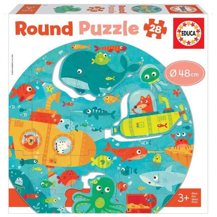 EDUCA - Puzzle - Puzzle rond sous la mer 28 pcs