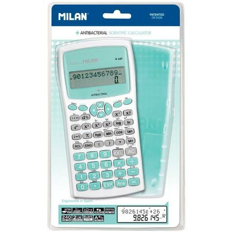 Calculatrice scientifique Milan M240 Antibacterial Edition Turquoise Blanc (16,7 x 8,4 x 1,9 cm)