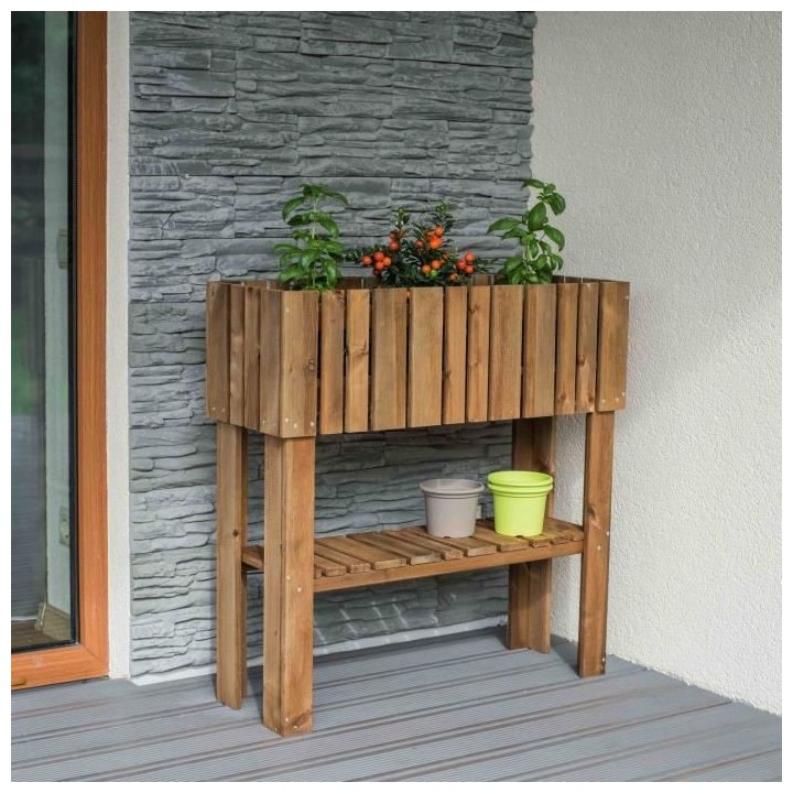 EKJU - Carré potager surélevé avec étagere en pin du Nord de l'Eur