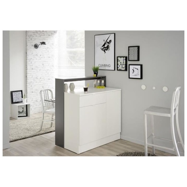 EKIPA Meubles multi fonction 2 portes + 1 tiroir - Gris ombre et Blanc