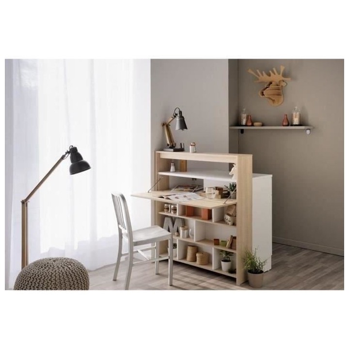 EKIPA Meubles multi fonction 2 portes + 1 tiroir - Décor chene clair