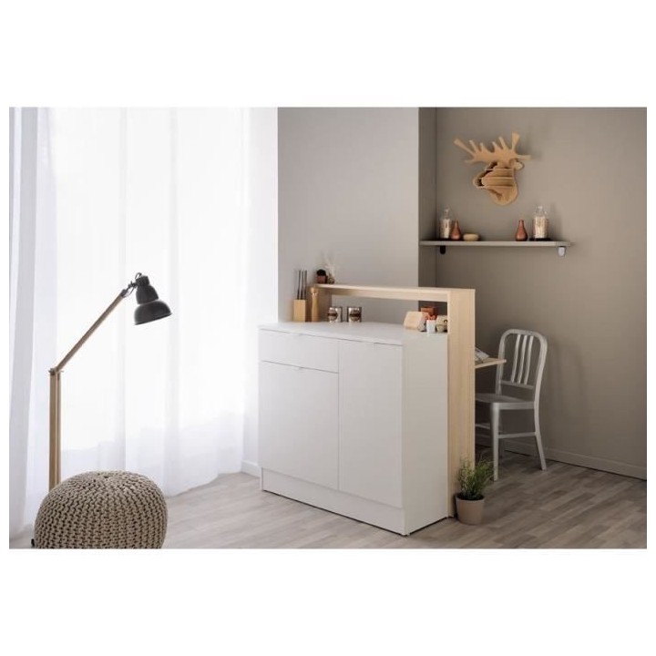 EKIPA Meubles multi fonction 2 portes + 1 tiroir - Décor chene clair