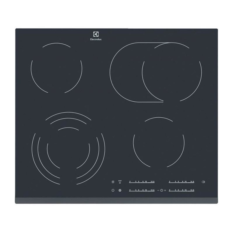 ELECTROLUX EHF6547FOK Plaque de cuisson vitrocéramique - 4 zones - 7100W - L59 x P52cm - Revetement verre - Noir