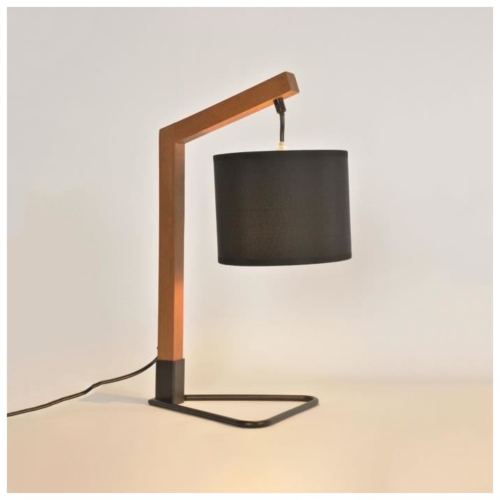 COREP Lampe trépied - Bois et métal peint - H 44 x L 21 x Ø 17 x P