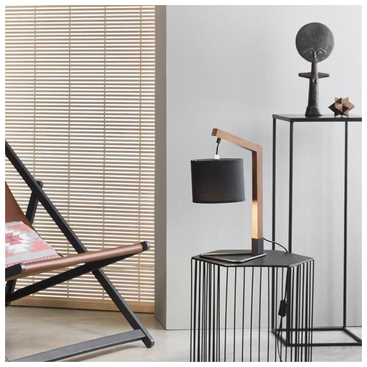 COREP Lampe trépied - Bois et métal peint - H 44 x L 21 x Ø 17 x P