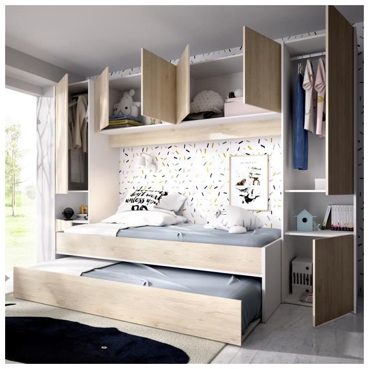 KWAI Lit gigogne enfant avec multiples rangements - 90 x 190 cm