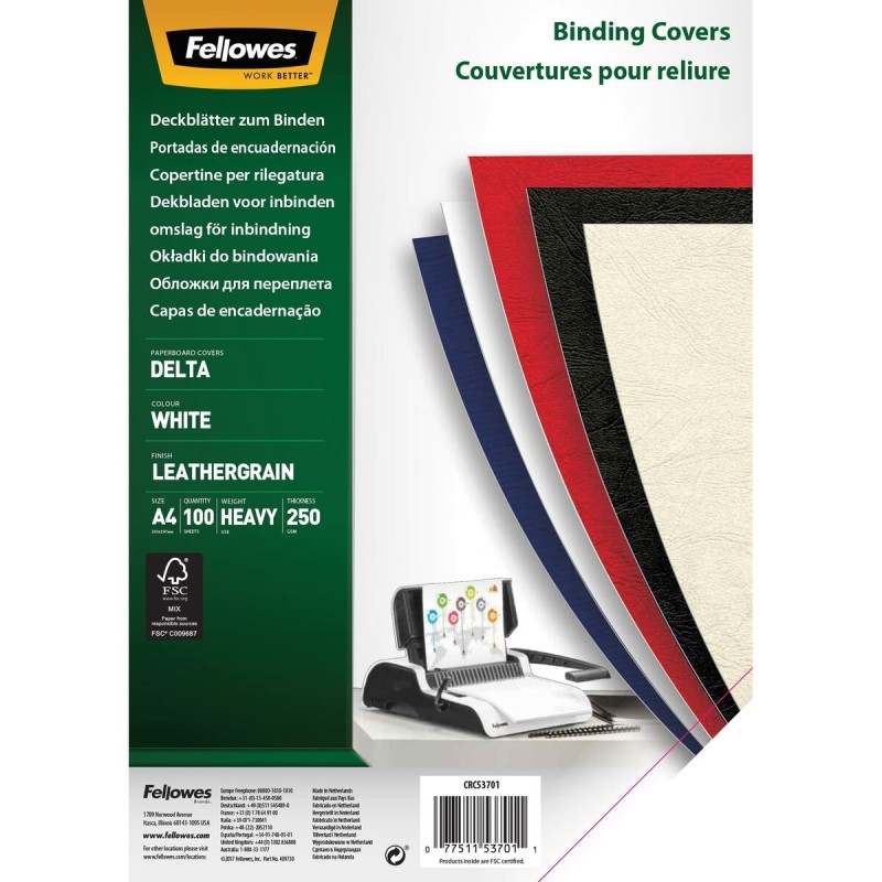 Couvertures de reliure Fellowes Delta A4 100 Unités Blanc A4 Carton