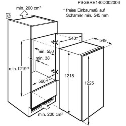 Electrolux ERB3DF12S - Réfrigérateur 1 Porte Encastrable - 207L - Froid Brassé - L 56 x H 122.5 cm - Fixation Glissiere