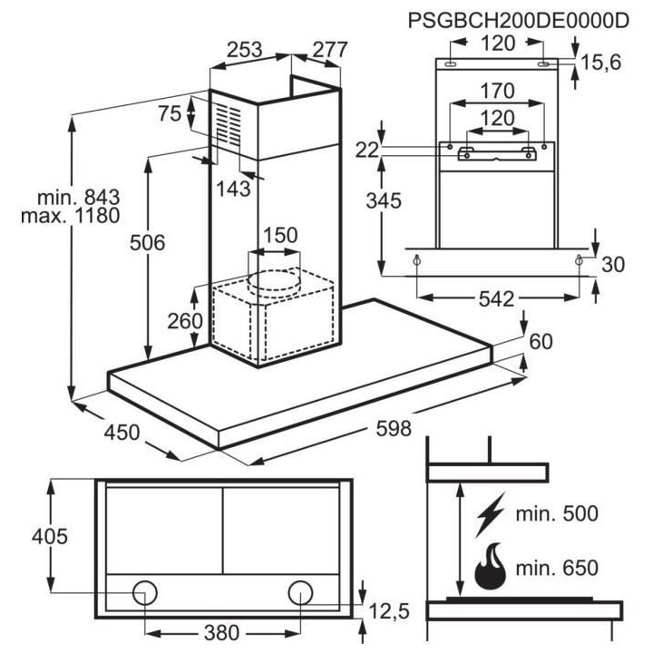 ELECTROLUX LFT426K - Hotte décorative murale - Evacuation et recyclag