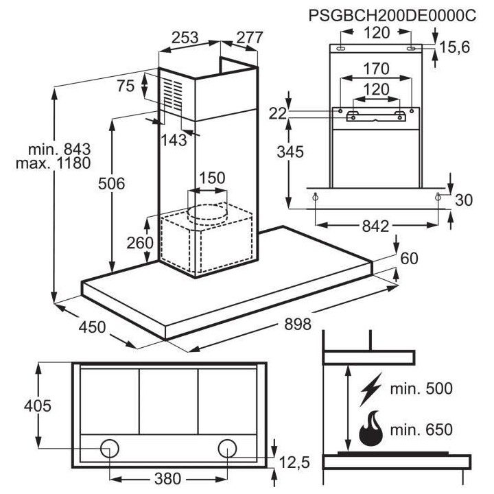 Hotte décorative ELECTROLUX LFT429W - L90cm - Blanche - 3 vitesses -