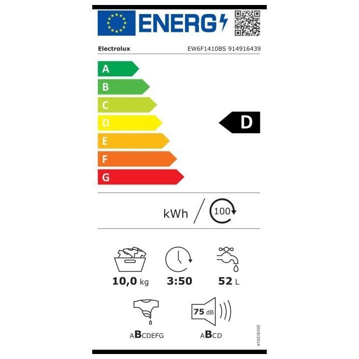 Lave-linge hublot ELECTROLUX EW6F1410BS - 10 kg - Moteur induction - 1
