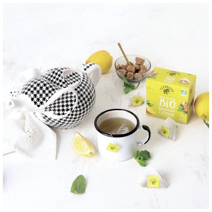 ELEPHANT Infusion Bio Gingembre Citron Avec Théiere Eléphant en porc