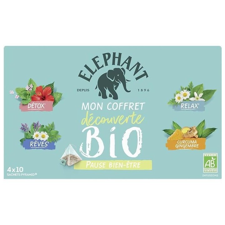 ELEPHANT Coffret Découverte Infusions Bio Bien etre - 40 sachets