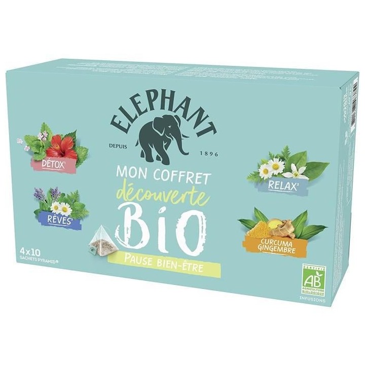 ELEPHANT Coffret Découverte Infusions Bio Bien etre - 40 sachets