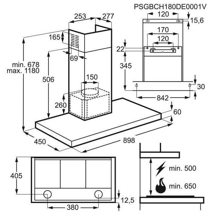 Hotte décorative murale - ELECTROLUX EFT39X - L 90 cm - Evacuation et