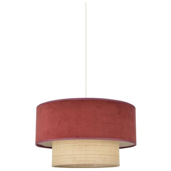 Suspension Boheme - Raphia et velours - Style ethnique - Bordeaux - H