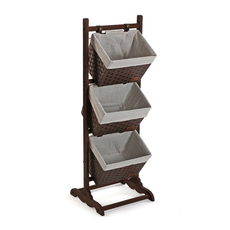 Etagère de salle de bains Versa Brun foncé 3 Paniers Bois Coton Rotin 35 x 102 x 35 cm