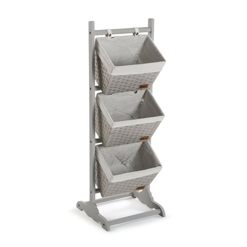 Etagère de salle de bains Versa Gris 3 Paniers Bois Coton Rotin 35 x 102 x 35 cm