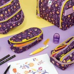 Trousse Scolaire avec Accessoires Milan Flowers 22,5 x 11,5 x 11 cm Lila