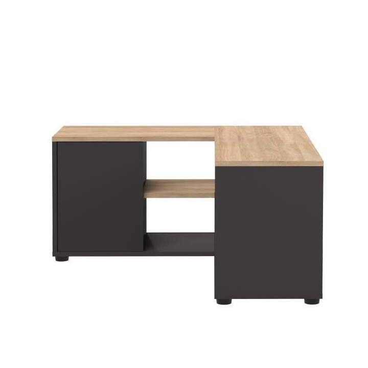 Meuble TV d'angle - Décor chene et noir - 2 portes + 3 niches - L 90