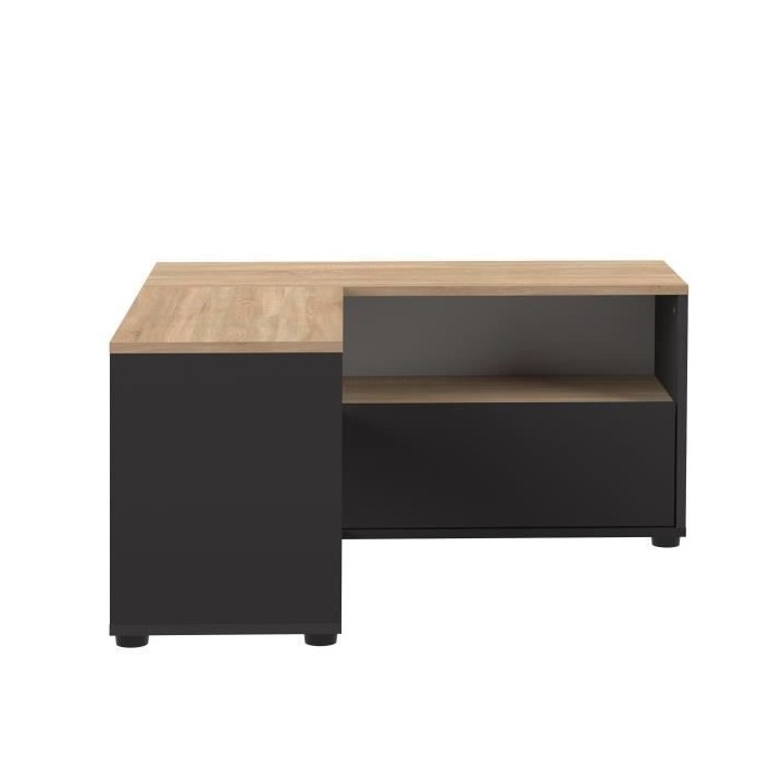 Meuble TV d'angle - Décor chene et noir - 2 portes + 3 niches - L 90