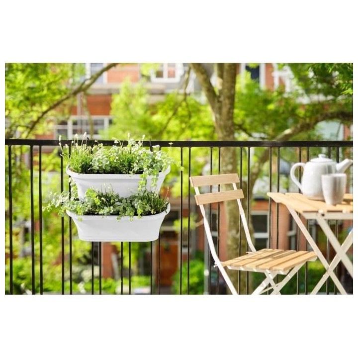 Jardiniere balcon Corsica Vert Forest Large Set 2 blanc