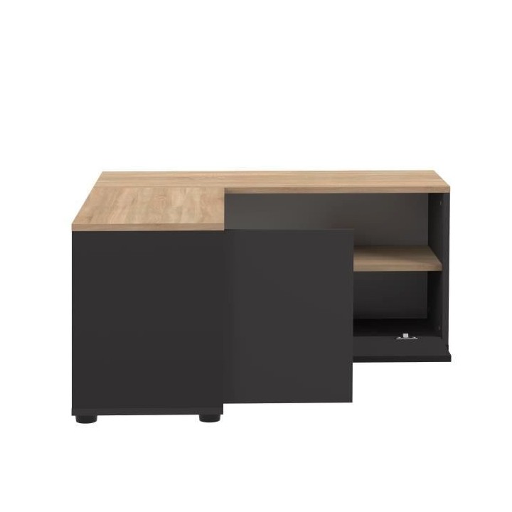 Meuble TV d'angle - Décor chene et noir - 2 portes + 3 niches - L 90
