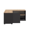 Meuble TV d'angle - Décor chene et noir - 2 portes + 3 niches - L 90 x P 90 x H 45 cm - TEMAHOME